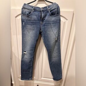 Hudson jeans men’s 34 Blake slim cut straight leg blue distressed zip nwot